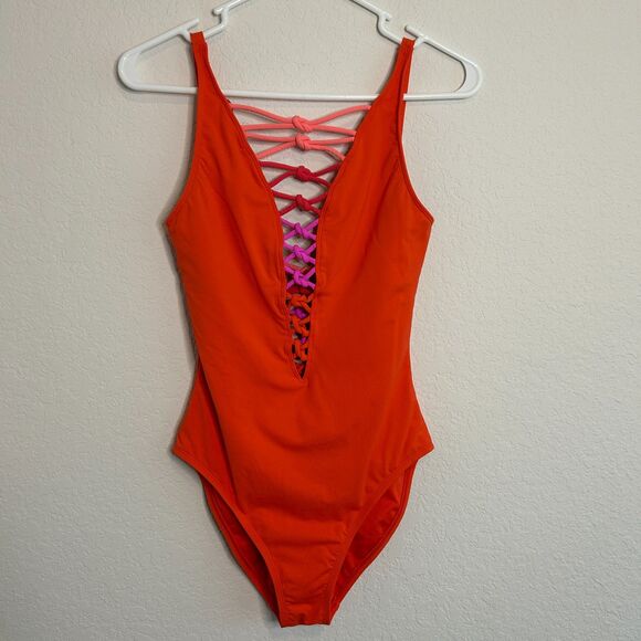 Bleu Rod Beattie Knotty Lattice One Piece Swimsuit Sz 4 - Picture 1 of 8